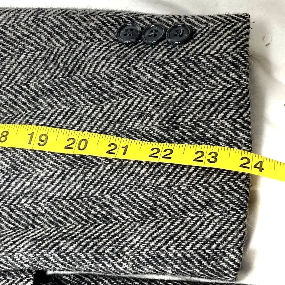 Barrington Vtg Tweed Wool Sport Coat Herringbone Gray Black 40 42 Men Preppy 70s